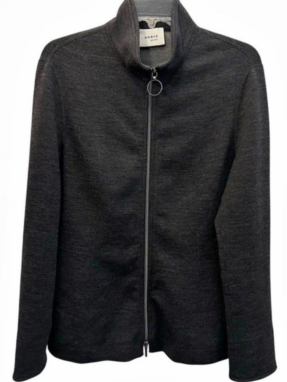 Akris Punto Zip Front Wool Jacket in Black Size 10